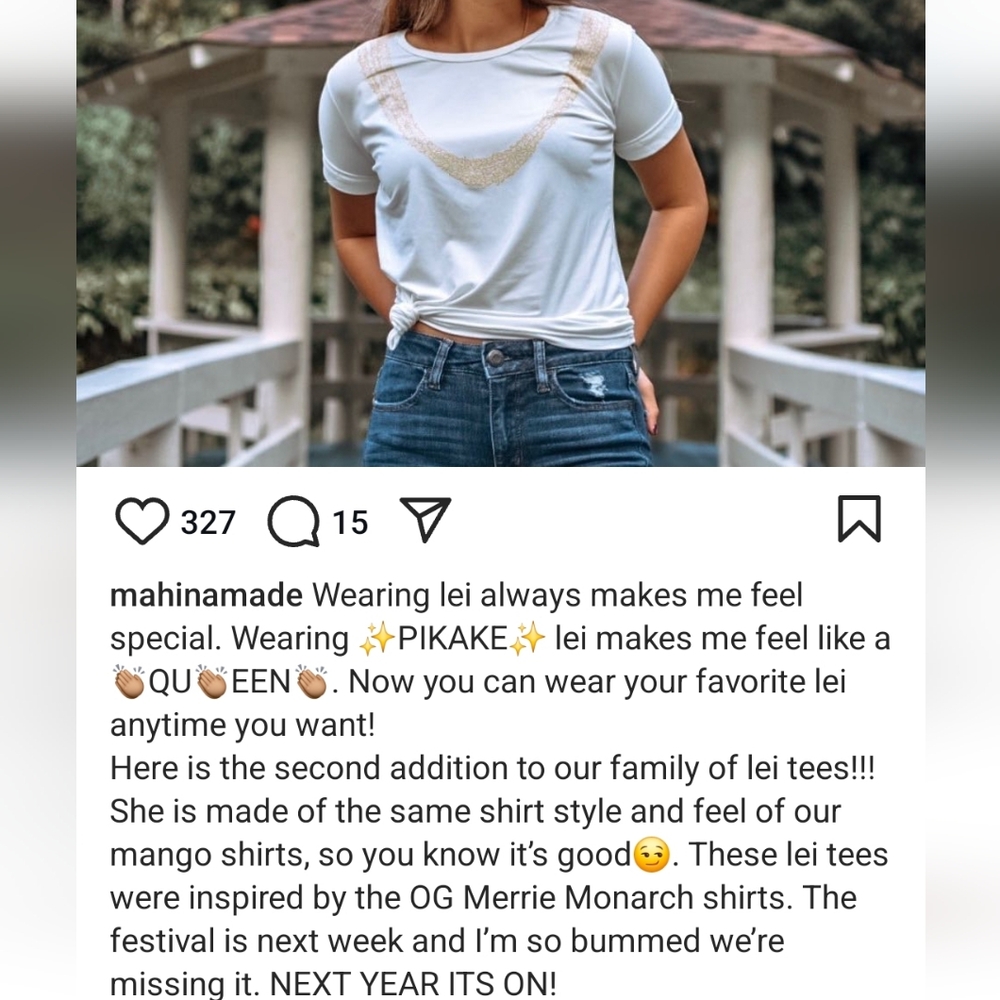 Mahina Made Lei Pikake 3 Strand Off White Tee T-Shirt Yellow Medium MahinaMade - Picture 3 of 15